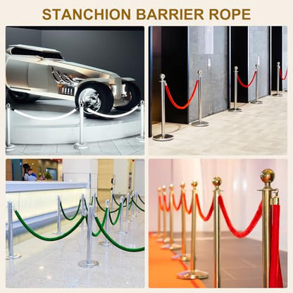 MECCANIXITY Velvet Stanchion Rope 6.6 Ft/2 M, Barrier Rope Velvet Carpet Ropes with Snap Hooks for Posts Stands Queue Divider Crowd Control, White Golden Pack of 2 - color: White Golden, size: 6.6 Ft