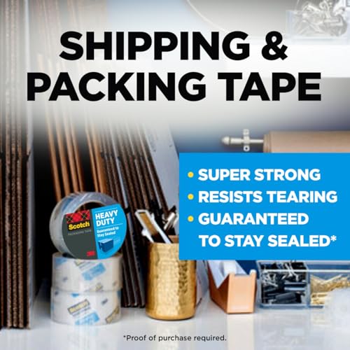 Scotch Heavy Duty Shipping Packaging Tape 3850, Clear, 1.88 in x 54.6 yd (48 mm x 50 m), 12 Pack (12 Rolls), 3.0 Mil Box Sealing Tape - size: 12 Rolls