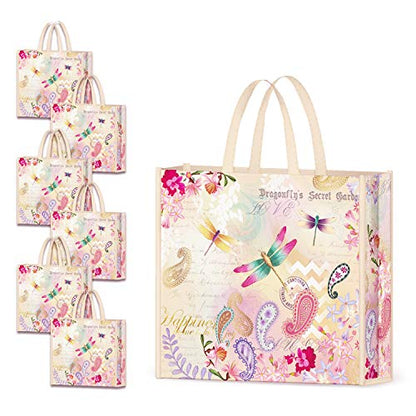 NymphFable Dragonfly Shopping Bags, 6 Pack Reusable Grocery Tote Bag 50LBS - color: Paisley Dragonfly
