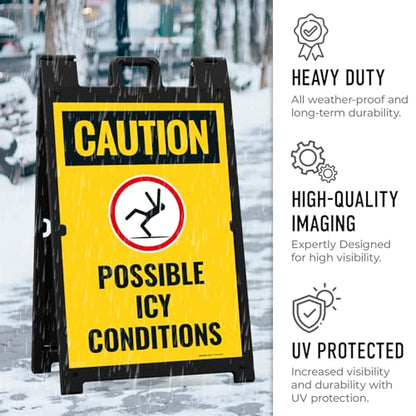Caution Possible Ice Conditions Sign Kit, - size: 24x36 Inches, style: A-frame + 2 Panel Kit