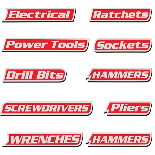 12 Pack of Magnetic Toolbox Labels,Magnetic Tool Box Organization Label Strong Magnets-Reusable Organizer Labels for Steel Toolboxes,Carts,Drawers & Cabinets (Red)