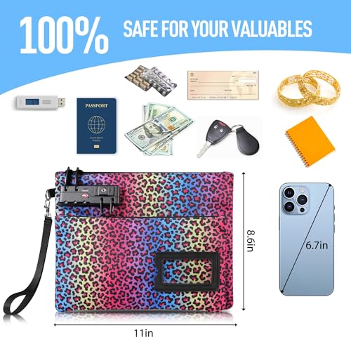 KOSMCCO Lockable Money Bag, Neon Leopard, 11x8.6 Inch - color: Neon Leopard