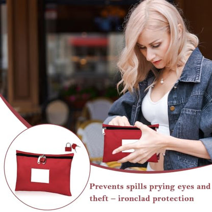 Lockable Money Bag 5x8 Medium Size Oxford Cloth Money Bag with Lock & Keys - color: Red, size: 5x8 In
