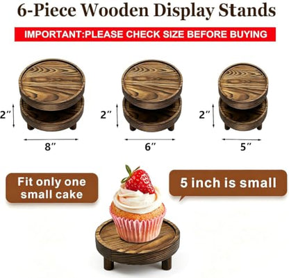 6 PCS 5/6/8 Inch Wooden Risers for Display Wood Pedestal Stand (Brown) - color: Wood