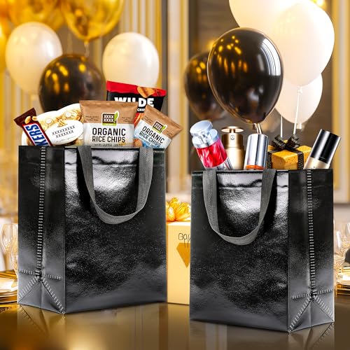 KeerxunBag Black Gift Bags - 12pk - Reusable - With Inner Liner Paper - color: black out