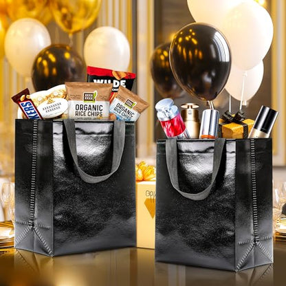 KeerxunBag Black Gift Bags - 12pk - Reusable - With Inner Liner Paper - color: black out