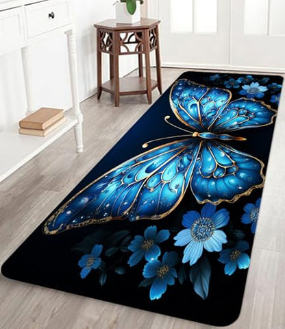 Bathroom Anti-Slip Bath Mat Blue Butterfly Art Mat 71x24 inches - color: Butterfly, size: 2' x 5'11" (Rectangular)
