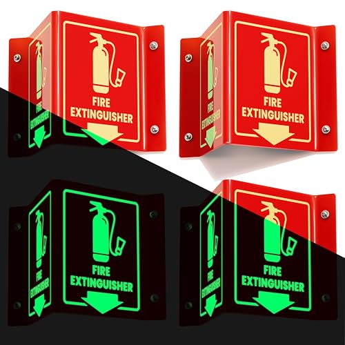 Fire Extinguisher Sign Glow in Dark, 3D Acrylic V Sign, Down Arrow, 4 Pack - color: Glow Red Acrylic - Pack of 4