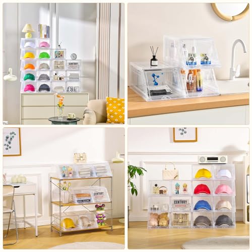 Stackable Clear Hat Organizer for Baseball Caps with Sliding Drawer - size: 2 Pack