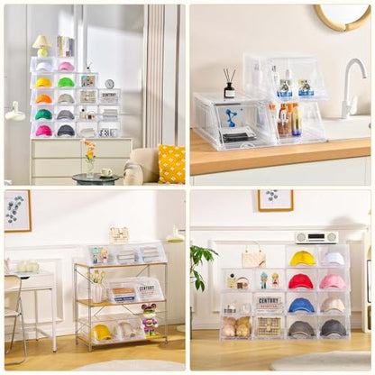 Stackable Clear Hat Organizer for Baseball Caps with Sliding Drawer - size: 2 Pack