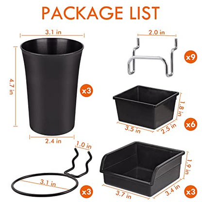 Pegboard Bins Baskets Organizer with Peg Board Hooks Cups - 28 Pack Peg Accessories Fit 1/8" & 1/4" Pegs - Black Holders & Hangers for Garage Craftroom Tool Hanging Display Storage Organization