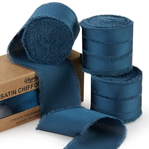 Keypan Dark Blue Frayed Satin Chiffon Ribbon, 1.5 Inches, 21 Yards - color: Blue