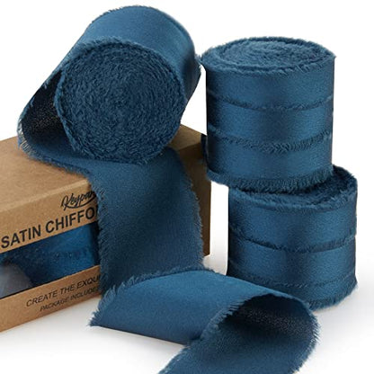 Keypan Dark Blue Frayed Satin Chiffon Ribbon, 1.5 Inches, 21 Yards - color: Blue