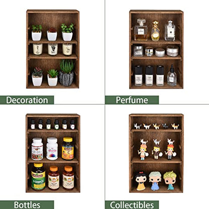 Ikee Design Wooden Wall-Mounted Display Shelves Rack for Collectibles-Figures,Shot Glasses,Spice Can,Cosmetics or Perfume-5 Adjustable Height Shelves,Space-Saving- Brown Color - color: Brown, 5 Shelves