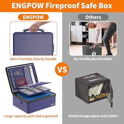 ENGPOW Fireproof Document Box with Lock & Heat-Resistant Fireproof Zipper - color: Blue, size: 15.4 x 11.8 x 5.5 inches