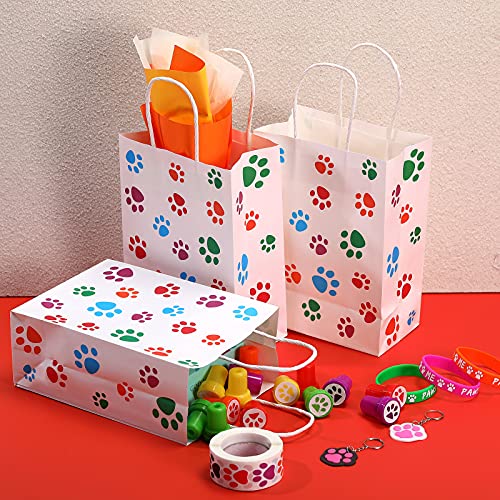 Clabby 24 Pcs Dog Paw Gift Bags with Handles Colorful Paws