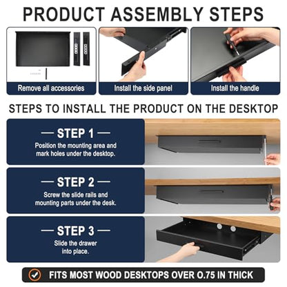 Menkxi 22 x 14 in Under Desk Drawer,Slide out Storage Organizer Heavy Duty - size: 22 x 14 in