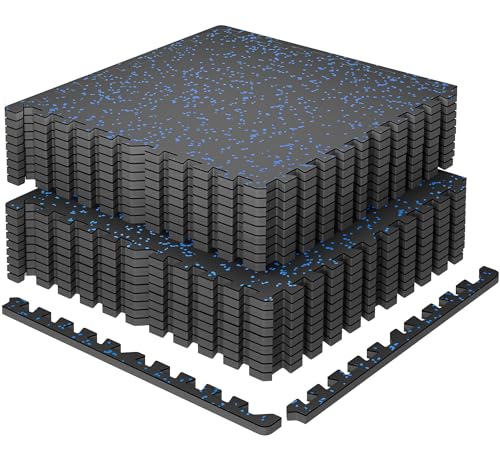 SUPERJARE 0.79'' Extra-Thick 18 Pcs 72 Sq Ft Exercise Equipment Mats - color: Black/Blue, size: 18 Tiles (72 Sq Ft)