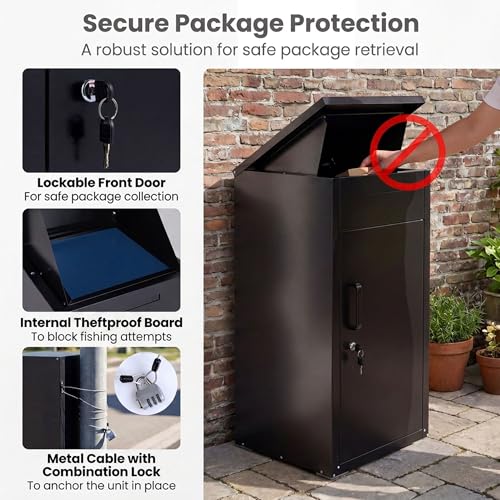 COSTWAY Large Outdoor Package Delivery Box Galvanized Steel Mailbox - size: 17.5" x 17.5" x 34"