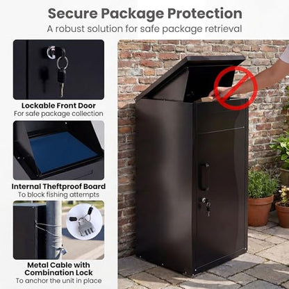 COSTWAY Large Outdoor Package Delivery Box Galvanized Steel Mailbox - size: 17.5" x 17.5" x 34"