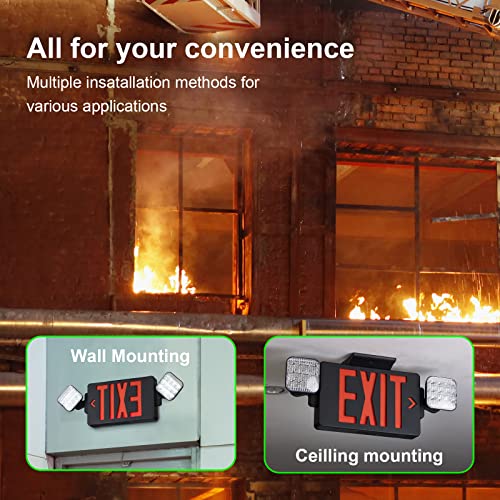 GZRUIYANG Black Housing Exit Sign with Emergency Lights Red, LED Emergency Exit Light with Battery Backup, UL 924 Certified, AC 120/277V, Commercial Emergency Lights Combo for Business - 1 Pack - color: Black Housing Red Letter, size: 1 Pack