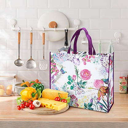 NymphFable Shopping Bags, 6 Pack Mixed Reusable Grocery Tote Bags 50LBS - color: Colorful Nature