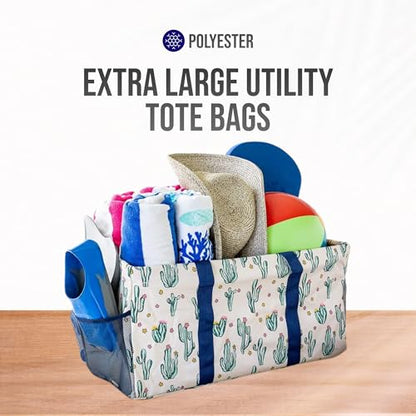 Extra Large Utility Tote Bag - Oversized Collapsible Beach Bag - Cactus - color: Cactus White