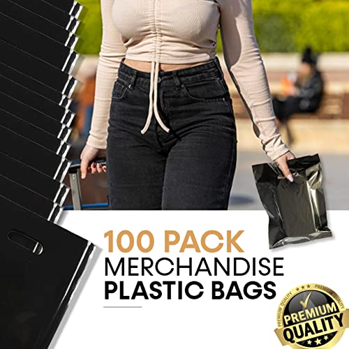 BLACK PLASTIC MERCHANDISE STORE BAGS, different sizes 9"x12", 12"x15", 15"x18" PACKS of 100/200/500 Retail Product Bags I 100% Recyclable - size: 12"x15"