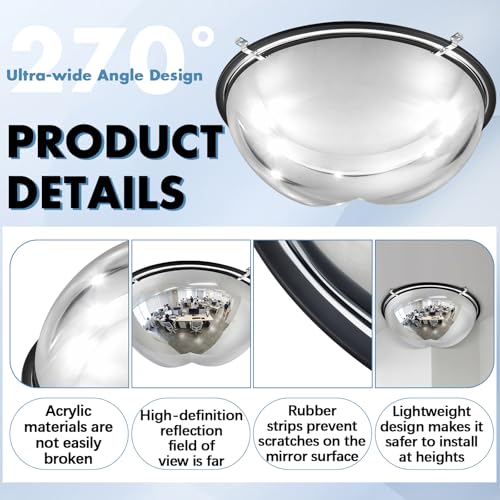 Sintuff 2 Pcs 18'' 270 Degree Corner Dome Mirror, Impact-Resistant Acrylic Corner Dome, High Viewing Angle, Security and Safety Mirror for Blindspot