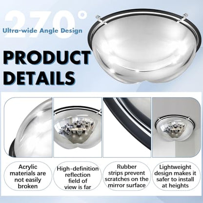 Sintuff 2 Pcs 18'' 270 Degree Corner Dome Mirror, Impact-Resistant Acrylic Corner Dome, High Viewing Angle, Security and Safety Mirror for Blindspot