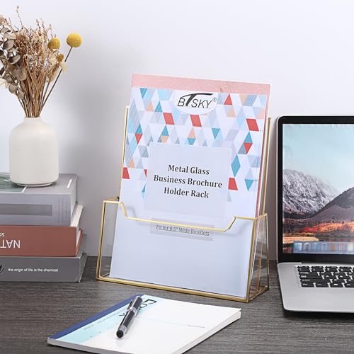 BTSKY Golden Glass Brochure Holder 8.5 x 11 Inches, Trifold Flyer Holder