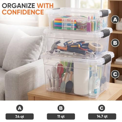 Superio 7.4 Quart Clear Plastic Storage Bin with Lid, Stackable Organizer Box, BPA-Free Storage Container for Home, Garage, School & Office, 2 Pack - size: 7.4 Quart