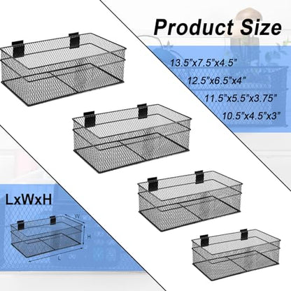 Barydat 4 Pcs Slatwall Basket Set Ventilated Metal Slatwall Basket Hanging Wire Bins Wall Mounted Accessories for Panel Garage Storage Display Organizing(Multi Size,Black)