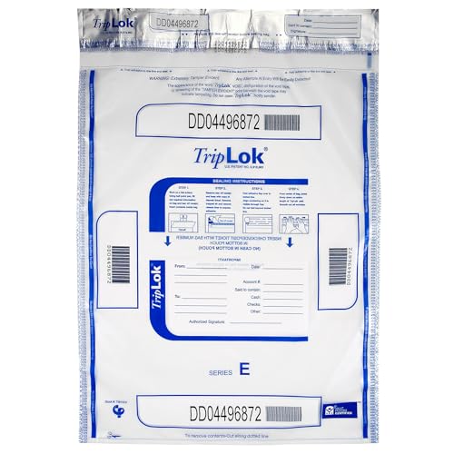 ControlTek TripLok 15" x 20", Clear with Pocket, 50 Bags, Tamper-Evident Deposit Bags for Cash Handling & Valuables, Moisture, Heat and Cold Sensitive Ink, Tear-off receipt + Large Barcodes 585051