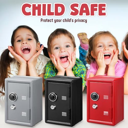 Zonon 3 Pcs Mini Safe for Kids Metal Money Bank, Black, Red, Silver - color: Black, Red, Silver