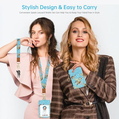 2-in-1 ID Badge Holder & Lanyard Wallet，Cute Zippered Pouch Sea Turtle - color: Sea Turtle