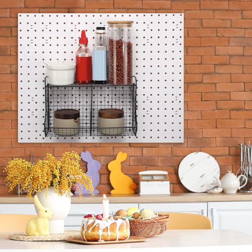 Huwena 2 Pcs Tiered Pegboard Baskets Bins Set with 4 Hooks