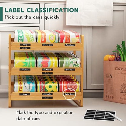 Yumkfoi Bamboo Can Organizer for Pantry, 3 Tier Stackable Can Storage - style: For 36 cans with three tiers design