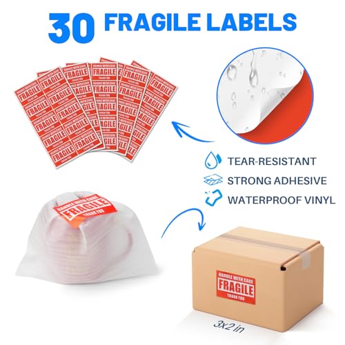 Large Thickened Cushion Foam Pouches, 50 Pack, 16×16 in, 1/14" (1.8 mm) Thick + 30 Fragile Labels, Reusable Moving Packing Supplies for Dishes, Plates & Fragile Items