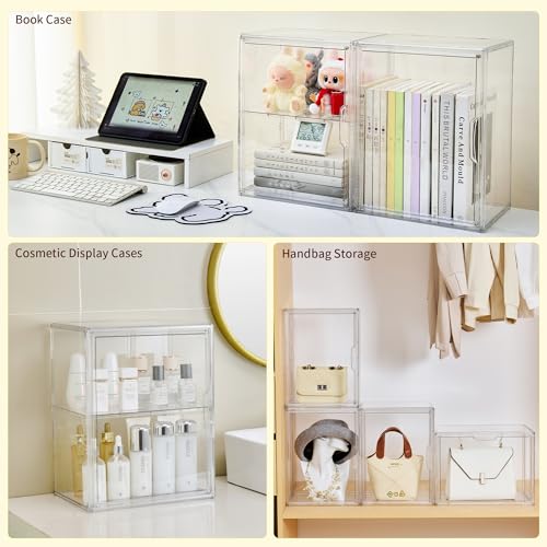 LXLXXL 2 Tier Stackable Shelf Acrylic Display Case with Magnetic Lid 4-Pack - size: 2 Tier -4pcs