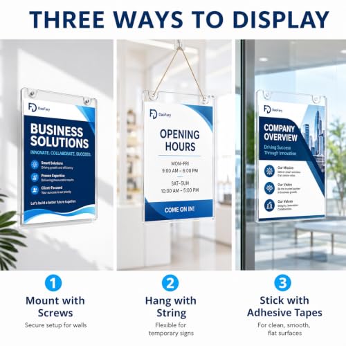 Daofary Acrylic Wall Sign Holder 8.5 x 11, 18 Pack Wall Mount,3-Way Install