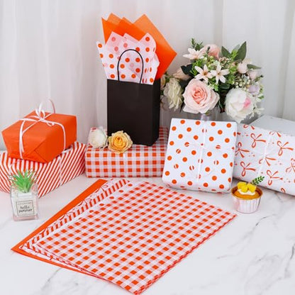 BEISHIDA 100 Sheets Orange Tissue Paper Bulk for Gift Wrapping Gift Bag - color: orangebow100