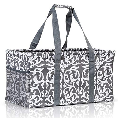 Extra Large Utility Tote Bag - Oversized Collapsible Beach Bag - Damask Gray - color: Damask Gray