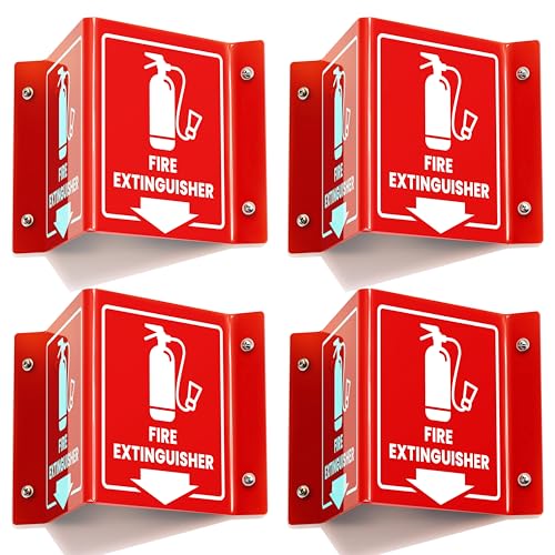 Fire Extinguisher Sign with Arrow, 3D Acrylic V Sign, Wall Mount, 4 Pack - color: Red Acrylic - Pack of 4