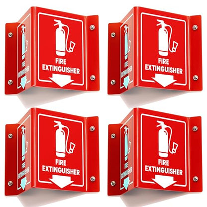 Fire Extinguisher Sign with Arrow, 3D Acrylic V Sign, Wall Mount, 4 Pack - color: Red Acrylic - Pack of 4