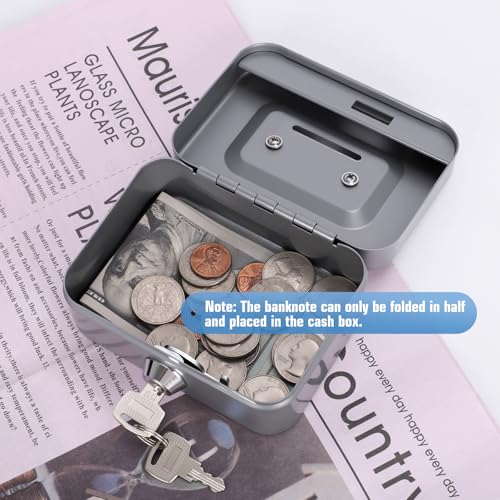 Cash Box with Lock Small Cute Coin Lock Box with Money Slot Mini Portable Gamble Safe Box 4.5"x3.4"x2.4" Grey - color: Grey-Mini
