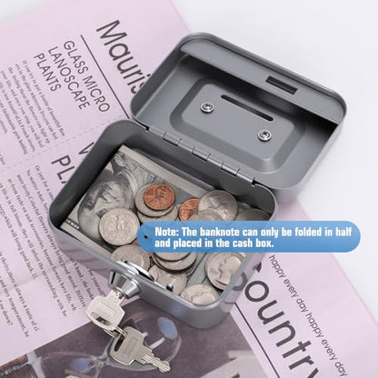 Cash Box with Lock Small Cute Coin Lock Box with Money Slot Mini Portable Gamble Safe Box 4.5"x3.4"x2.4" Grey - color: Grey-Mini