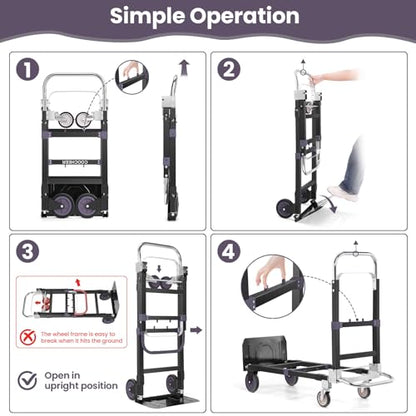3-in-1 Folding Hand Truck, 600lb Convertible 4 to 2 Wheel Dolly Cart Black - color: Black