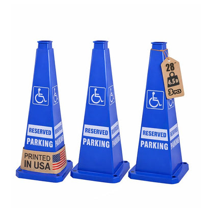 28inch 3PACK Safety Caution Cones with “ADA REVISED PARKING” Sign 4-Sided Printed. Heavy Rubber Weighted Base, For Parking Lot, Accessible Space and Facility Management Usage - color: ADA REVISED PARKING/BLUE, size: 28inch