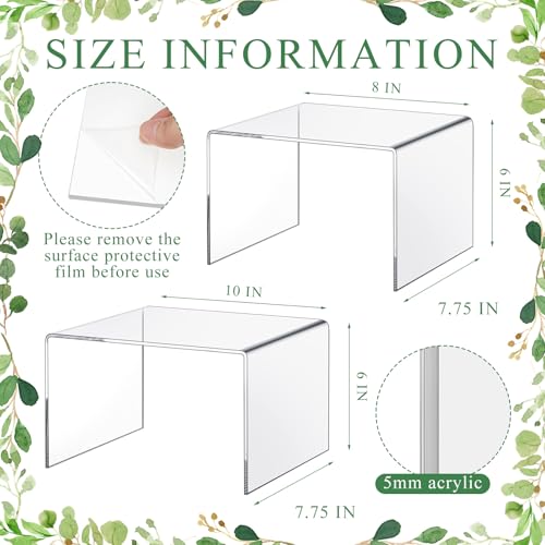 RattanView 2 Pcs 8'', 10'' Large Clear Acrylic Shelf Riser, 5mm Thick - color: Clear, size: 8 Inch, 10 Inch, 5 mm